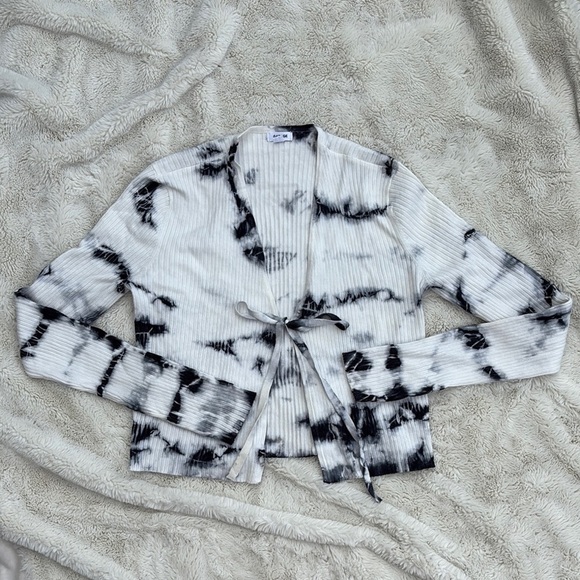 Garage Tie-Dye Ribbed Knit Cardigan | Monochrome Y2K Grunge Vibes Size Small - Picture 1 of 6